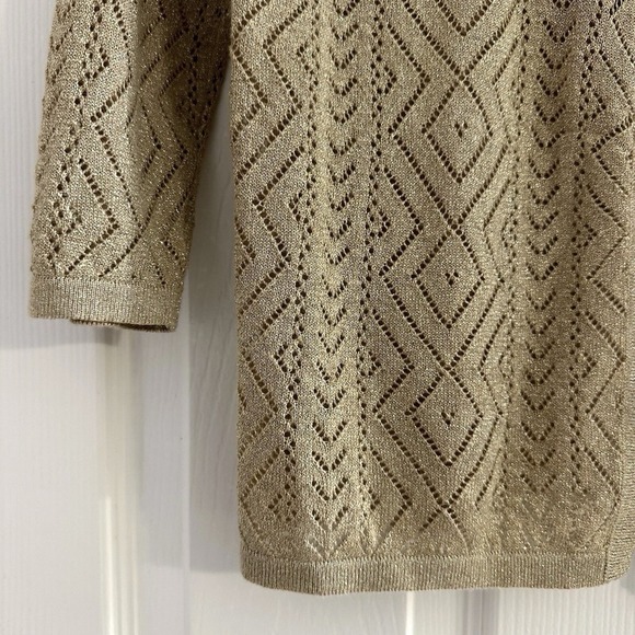 Judith Hart Vtg Gold Metallic Front Tie Bow Vneck Cardigan 3/4 Sleeve Size Large - Picture 6 of 6